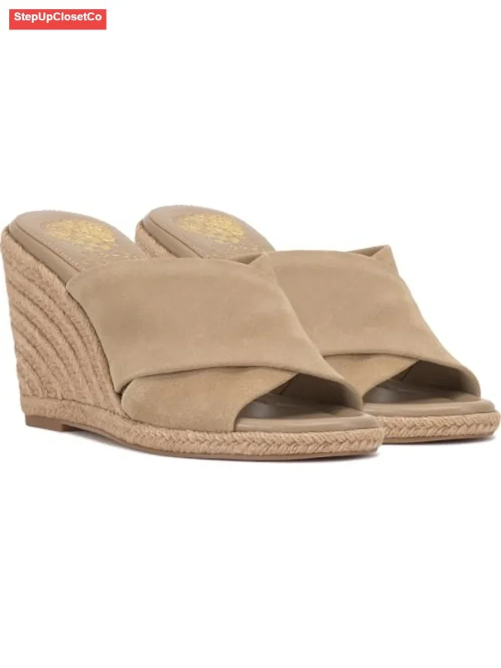 Espadrille Wedge Sandals - Suede X-Strap Slip On Woven Heels